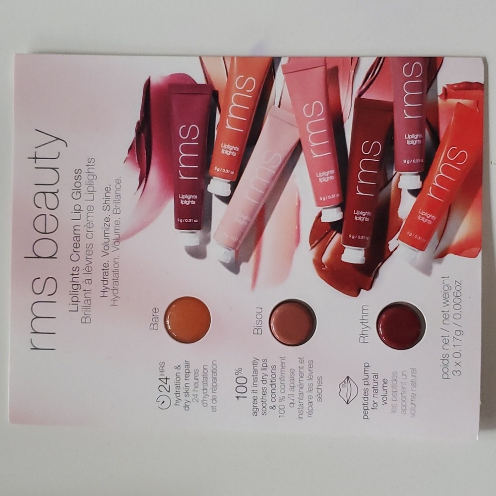 RMS Beauty‎ 3 Travel Size Liplighte Cream Lip Glosses in Bare, Bisou, and Rhythm